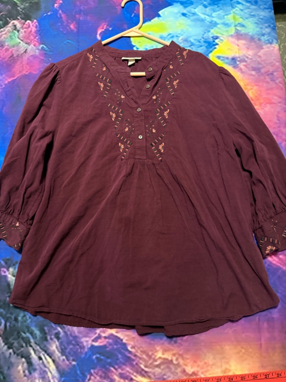 Knox Rose Plum Embroidered Boho Peasant Blouse